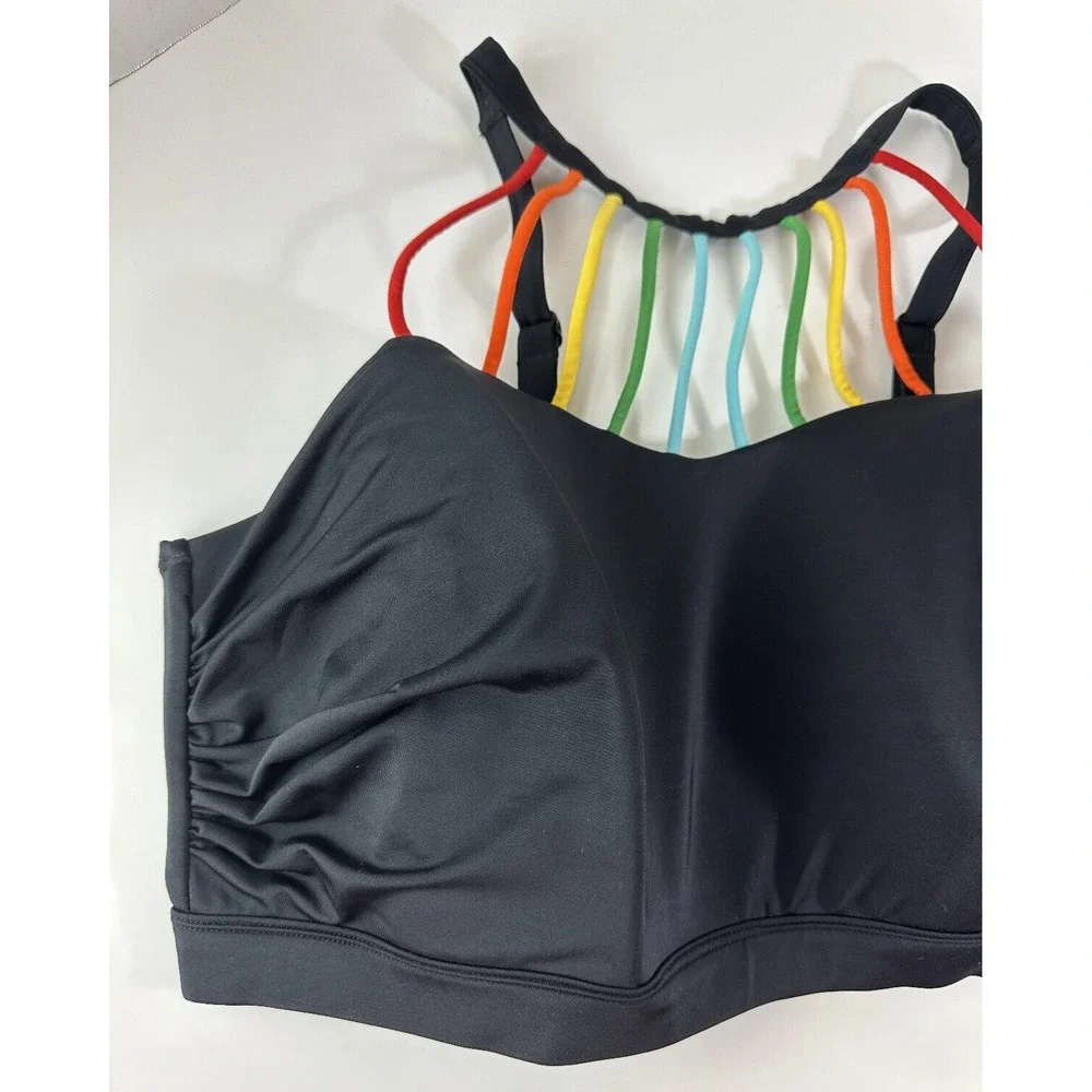 Cacique No Wire High Neck Swim Bikini Top Strappy Rainbow Detail Plus Size 24 - Picture 4 of 11